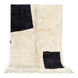 Tapis marocain en laine fait main Blanc et noir 220cmx150cm