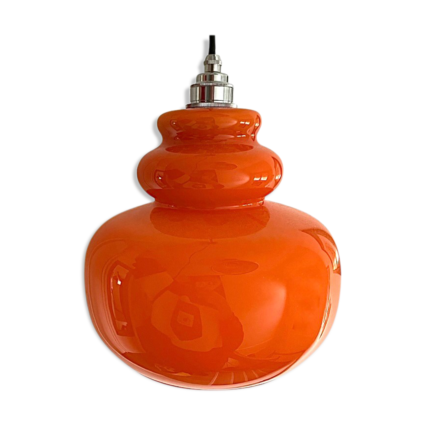 Vintage suspension lamp in orange opaline electrified to nine