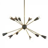 Lampadario Sputnik con 10 punti luce – Ottone e coni nero opaco, Italia, an