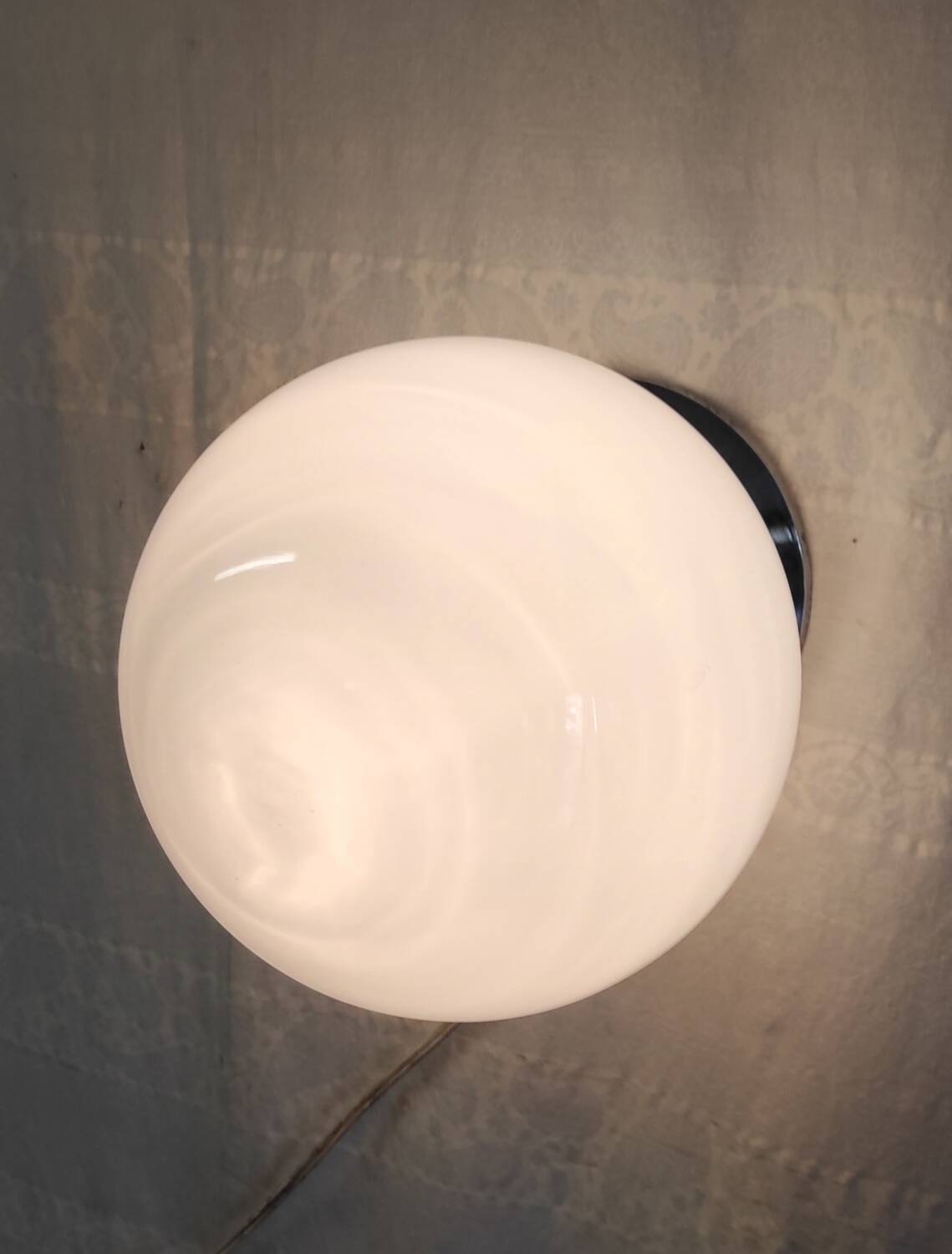 Opaline globe and chrome metal ceiling light - 50s/60s