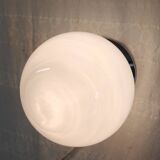 Opaline globe and chrome metal ceiling light - 50s/60s