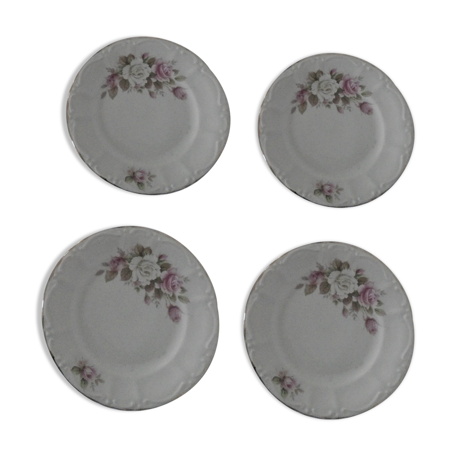 4 plates porcelain dessert Royal décor of english roses