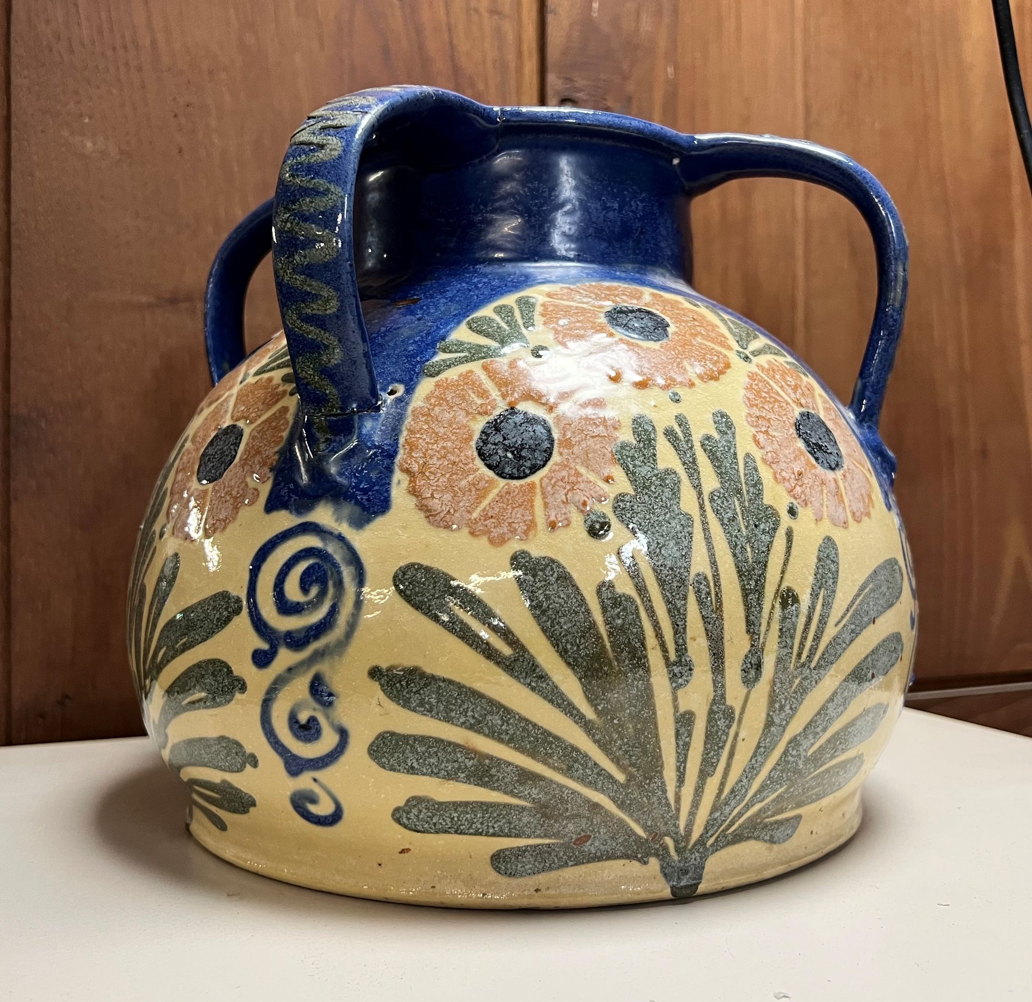 large glazed terracotta vase with 4 handles signed Léon Elchinger (1871-1942)