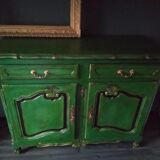 Buffet style Louis XV green and golden cerusé.