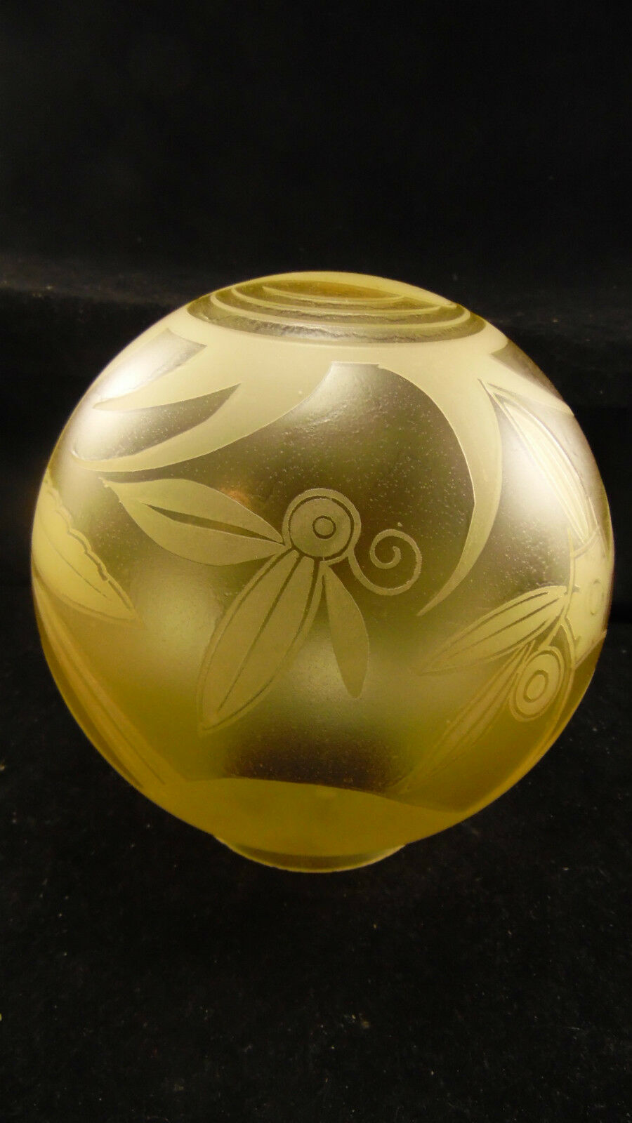 Acid engraved glass ball decorated with birds and geometric art deco