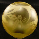 Acid engraved glass ball decorated with birds and geometric art deco