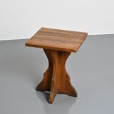 Solid pine table, sculpted cross legs, French Alps, around 1970.