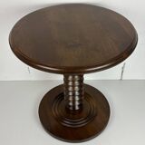 Brutalist Wood Turned Press Side Table in the style of Charles Dudouyt