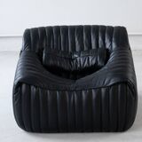 Cinna Ligne Roset Black Leather Armchair attributed to Annie Hieronimus, 1970s
