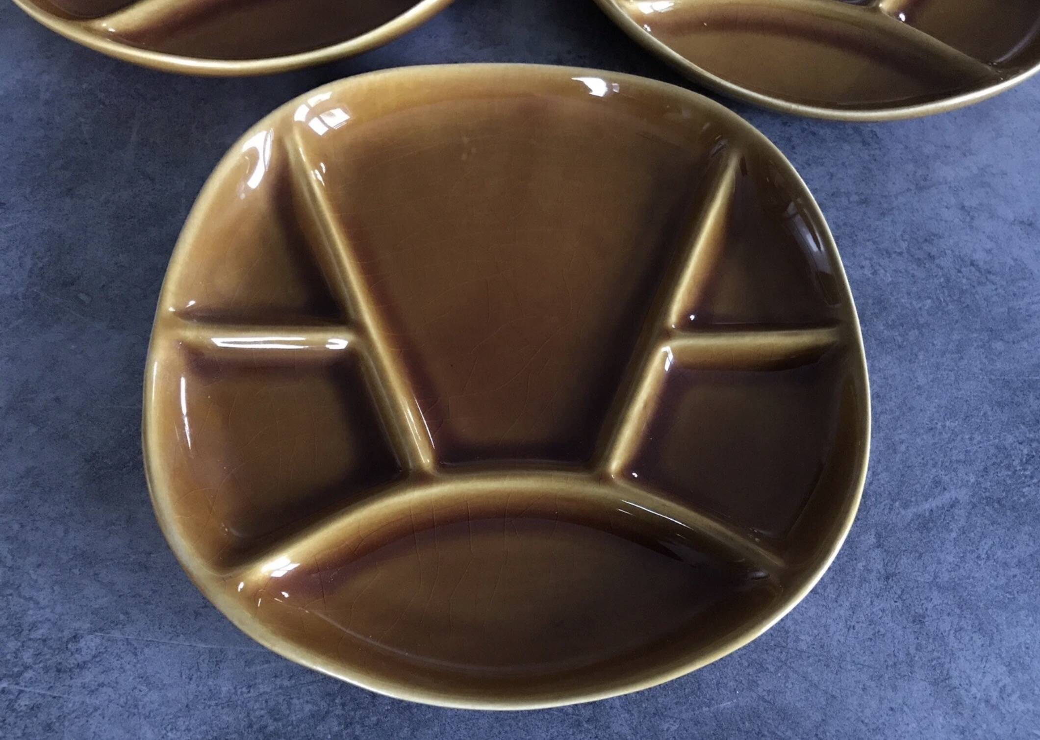 Set of 4 Fondue Plates in Longchamp Earthenware, Mustard Colour