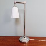 Desk lamp in chrome metal and white opaline