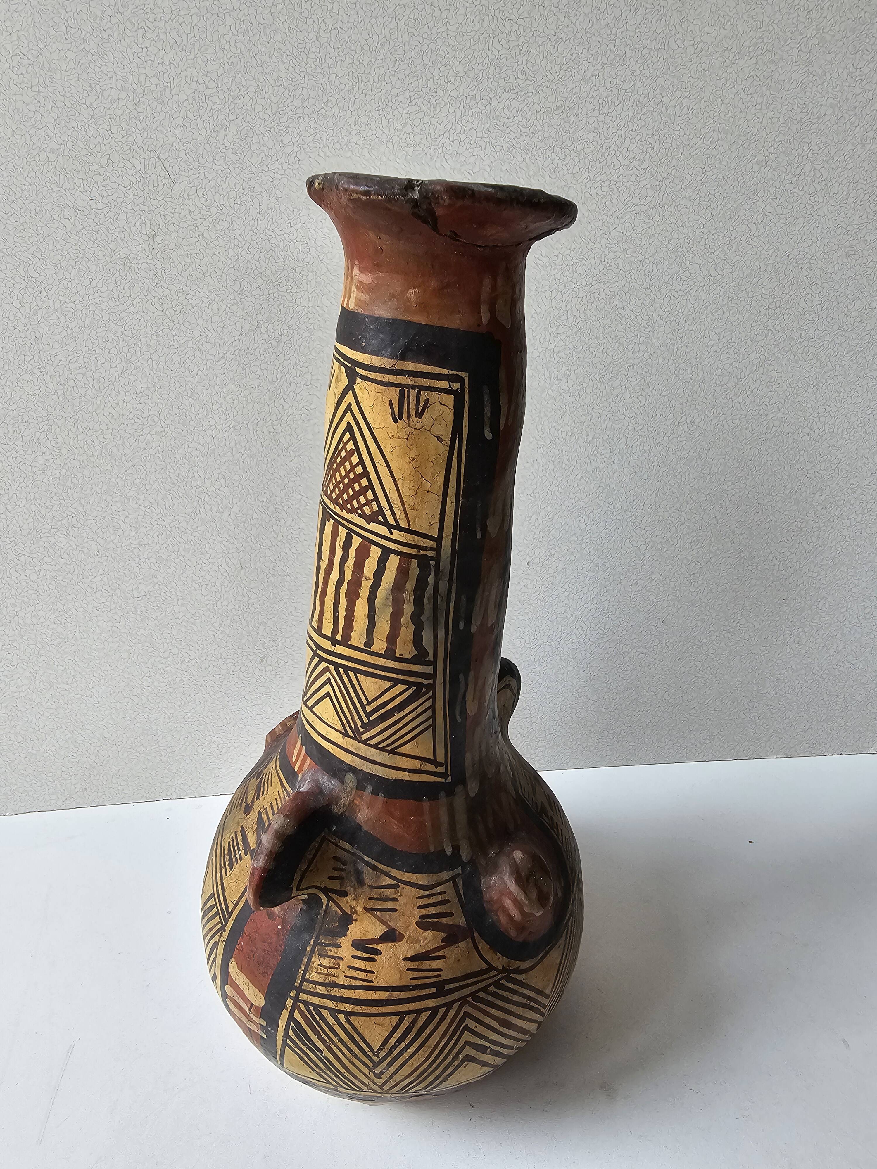 Kabyle Algerian pottery jar vase with polychrome geometric decorations