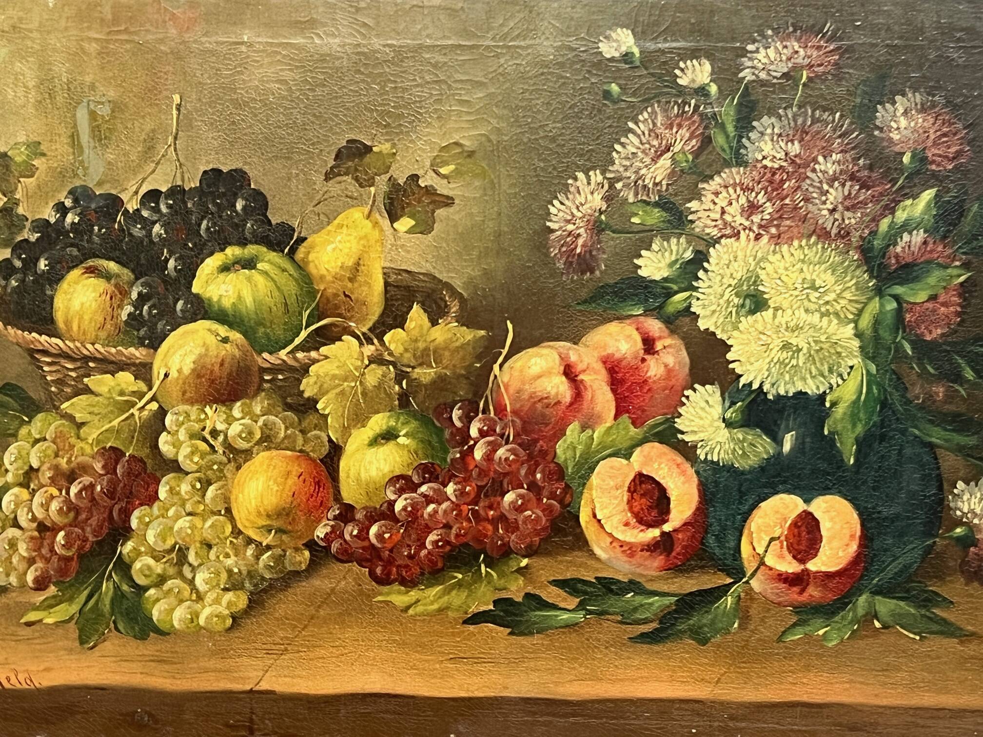 Josef Mansfeld (1819-1894). Still life with flowers and fruit.