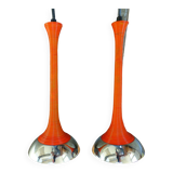Pair of orange twisted metal pendant lights attributed to Angelo MANGIAROTTI