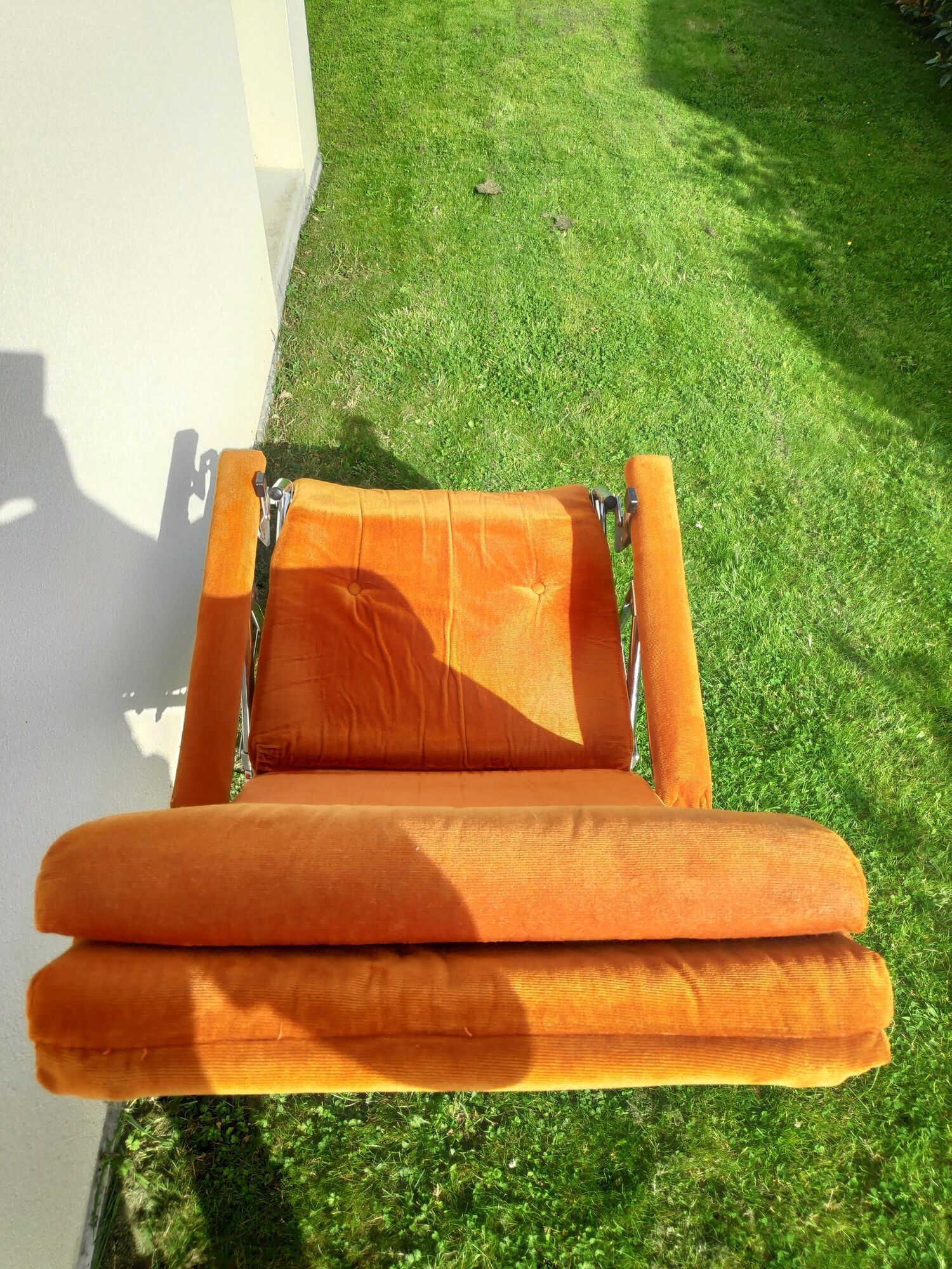 Transat Lafuma Starlax en tubes d'acier & velours orange années 70