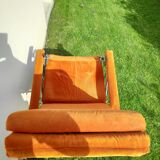 Transat Lafuma Starlax in steel tubes - orange velvet - 70s