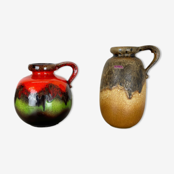 Ensemble de deux vases de lave grasse en poterie « Multi-Color » par Scheurich, Allemagne, années 1970