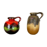 Set of Two Pottery Fat Lava Vases "Multi-Color" by Scheurich, Germany, 1970s