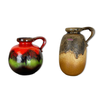 Set of Two Pottery Fat Lava Vases "Multi-Color" by Scheurich, Germany, 1970s