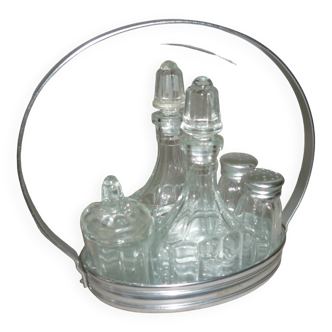Oil vinegar salt pepper and mustard condiment server