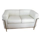 LC2 Le Corbusier 2-seater sofa, white leather, reissue by Cassina, excellent condition.