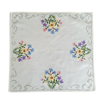 Delicate hand embroidered tablecloth with flowers, Romania