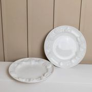 Set of 2 White Ceramic Plates with Sculpted Fruit Relief – Vintage Italy 1980s Mid-Century Decor