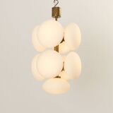 Brass and opaline Sputnik chandelier by Kaiser Leuchten, Germany, 1960s.