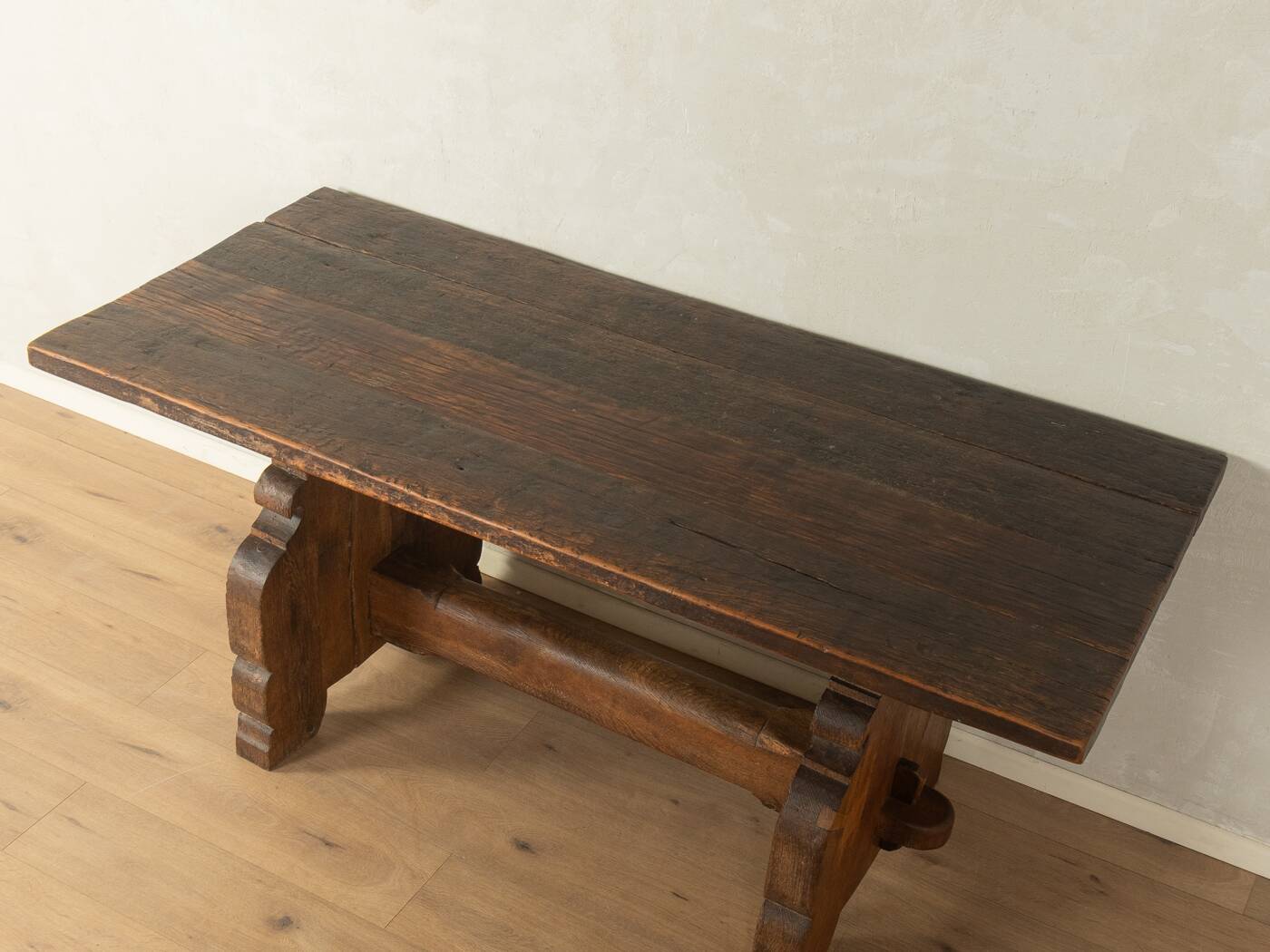 Striking brutalist solid wood table, circa 1970