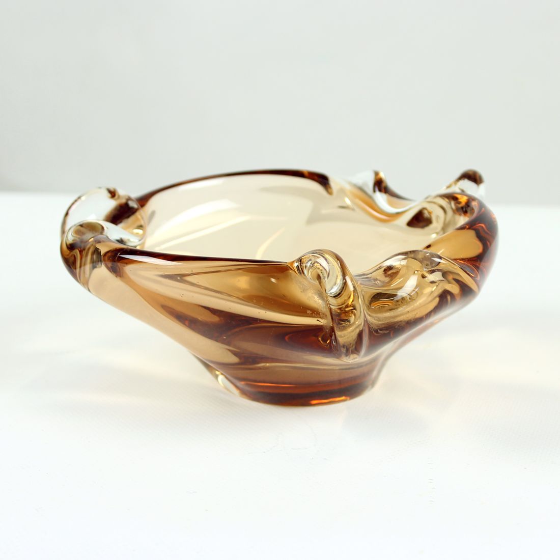 Art glass amber bowl by jan beranek for skrdlovice, czechoslovakia circa 1960