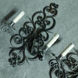 Two large wrought iron wall lights