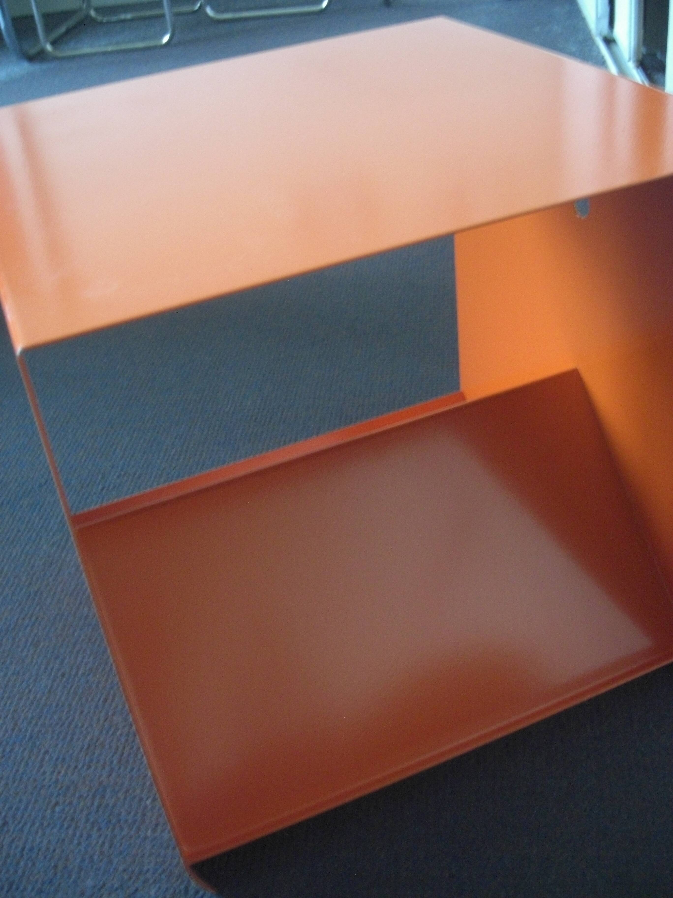 Side table, contemporary bedside table in orange metal