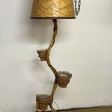 Rattan and bamboo plant holder floor lamp from the 70s