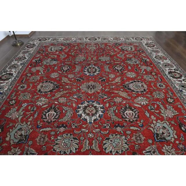 1970s Vintage Persian Handmade Wool Red Oversized Area Rug 298x383