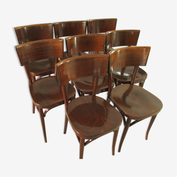 Suite 10 chaises bistrot Baumann vintage années 1970