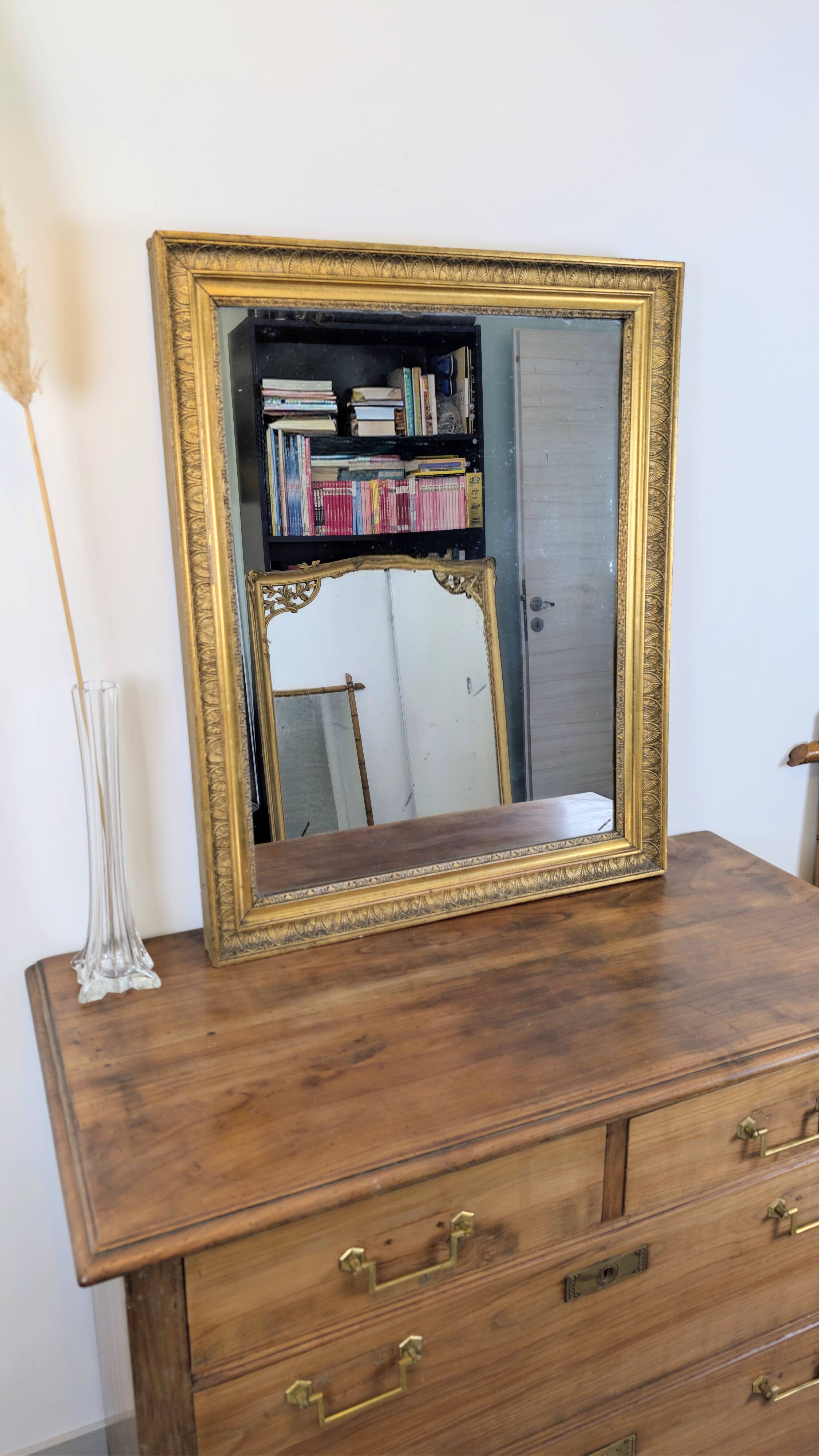 Antique mirror 19th century gilded carved frame 82 x 66 cm