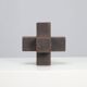 Handmade geometric wooden sculpture in cross form, 1970s – Brutalist constructivist abstraction