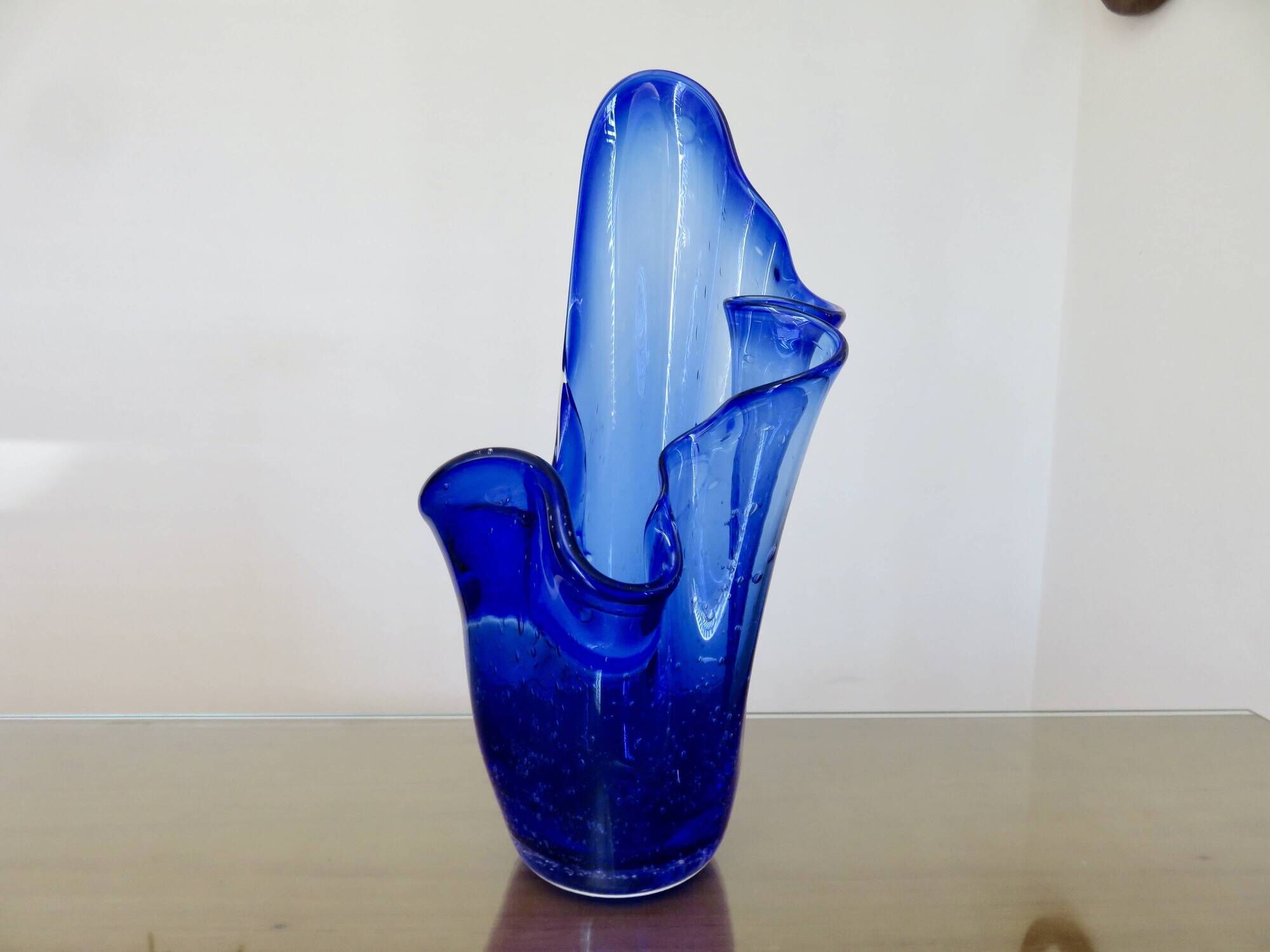 Large "handkerchief" vase in blown cobalt blue glass, 1960s.