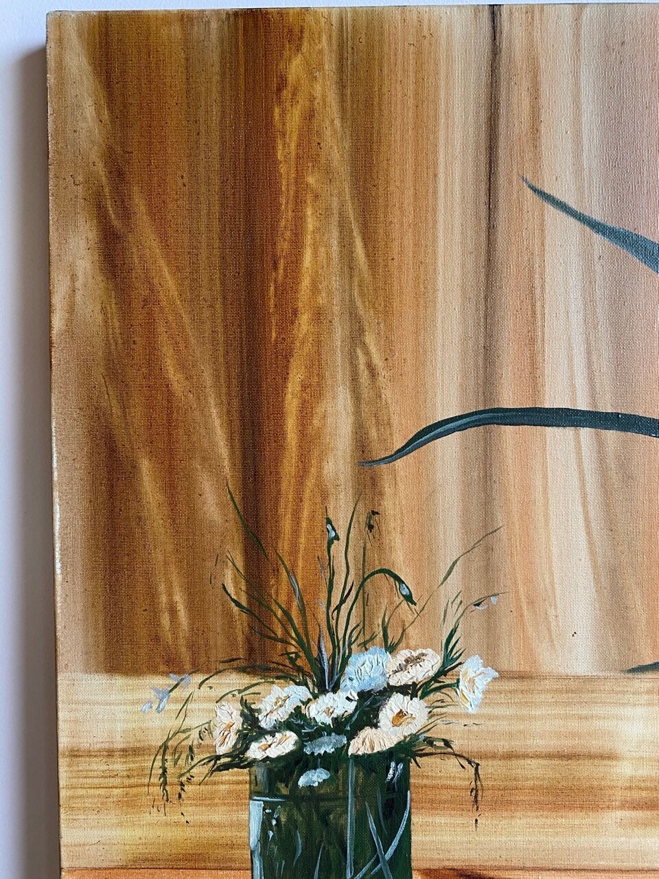 Ancient painting, still life with flowery vase and glass, signed,XX century