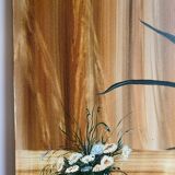 Tableau ancien, nature morte au vase et verre fleuris, signé,XX siècle