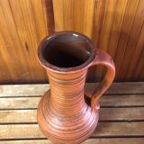 Old brown & orange ceramic pitcher vase w. germany vintage #a470