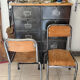 Pair of vintage adult school chairs in patinated metal