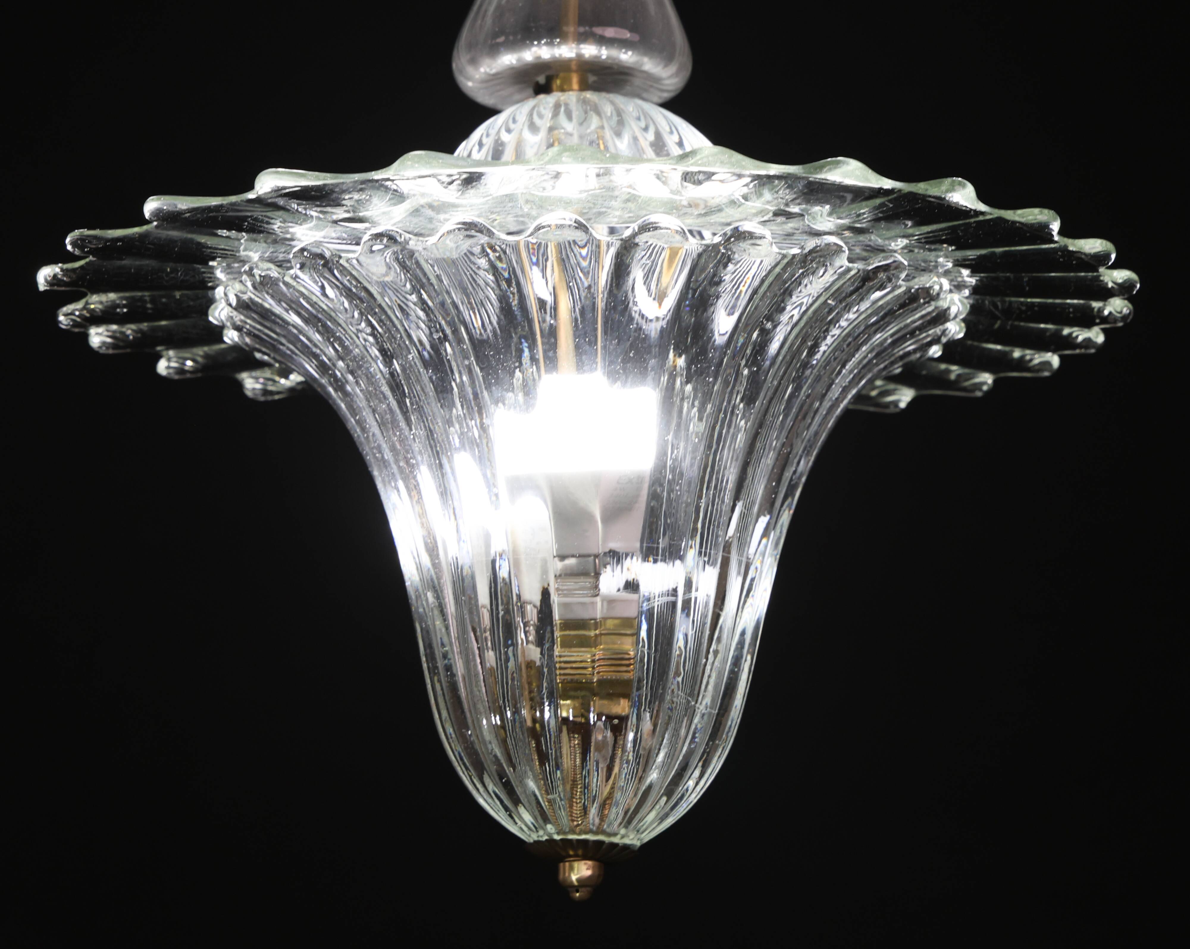 Elegant Art Decò Murano Glass Lantern by Barovier e Toso Pendant Light, 195