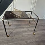 Table basse d'appoint vintage a roulettes porte vinyles 45t