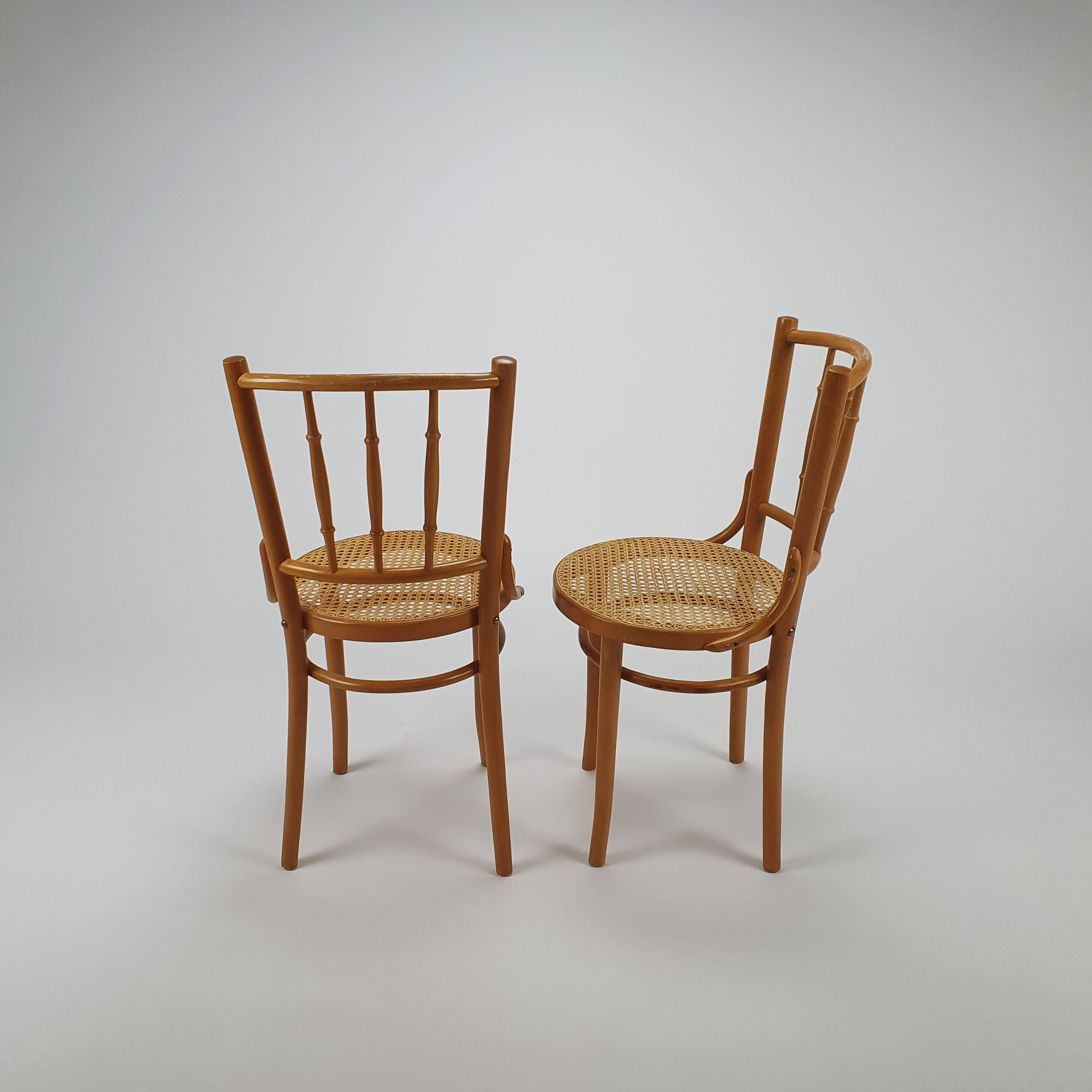 Set of 2 Romanian Cane and Birch Bentwood Chairs, 1960s