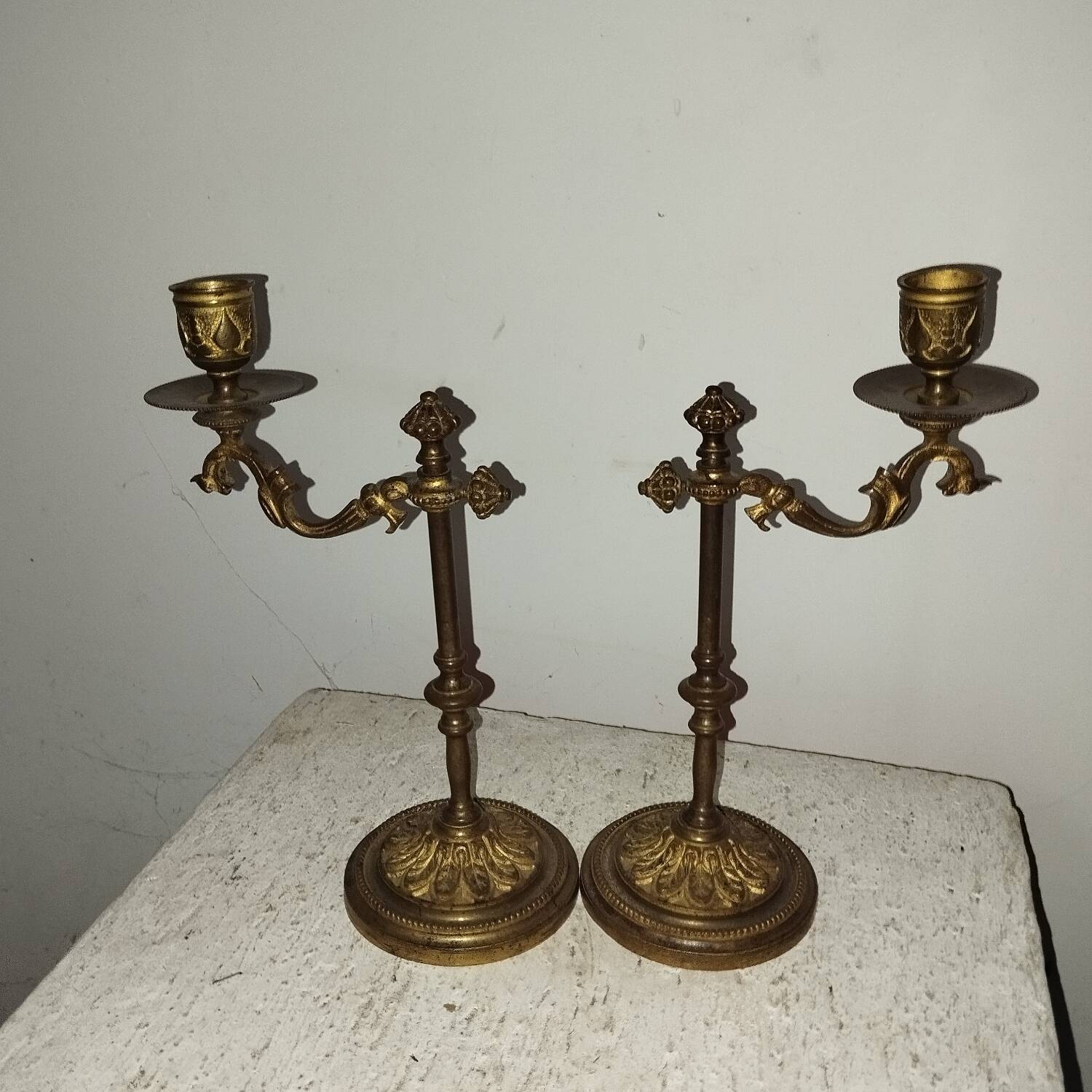 Pair of adjustable gilt bronze candlesticks