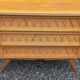 Vintage chest of drawers in light oak and rattan with tapered legs, 3 drawers from the 1950s.