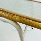 Vintage rattan and glass table with 70s steel frame