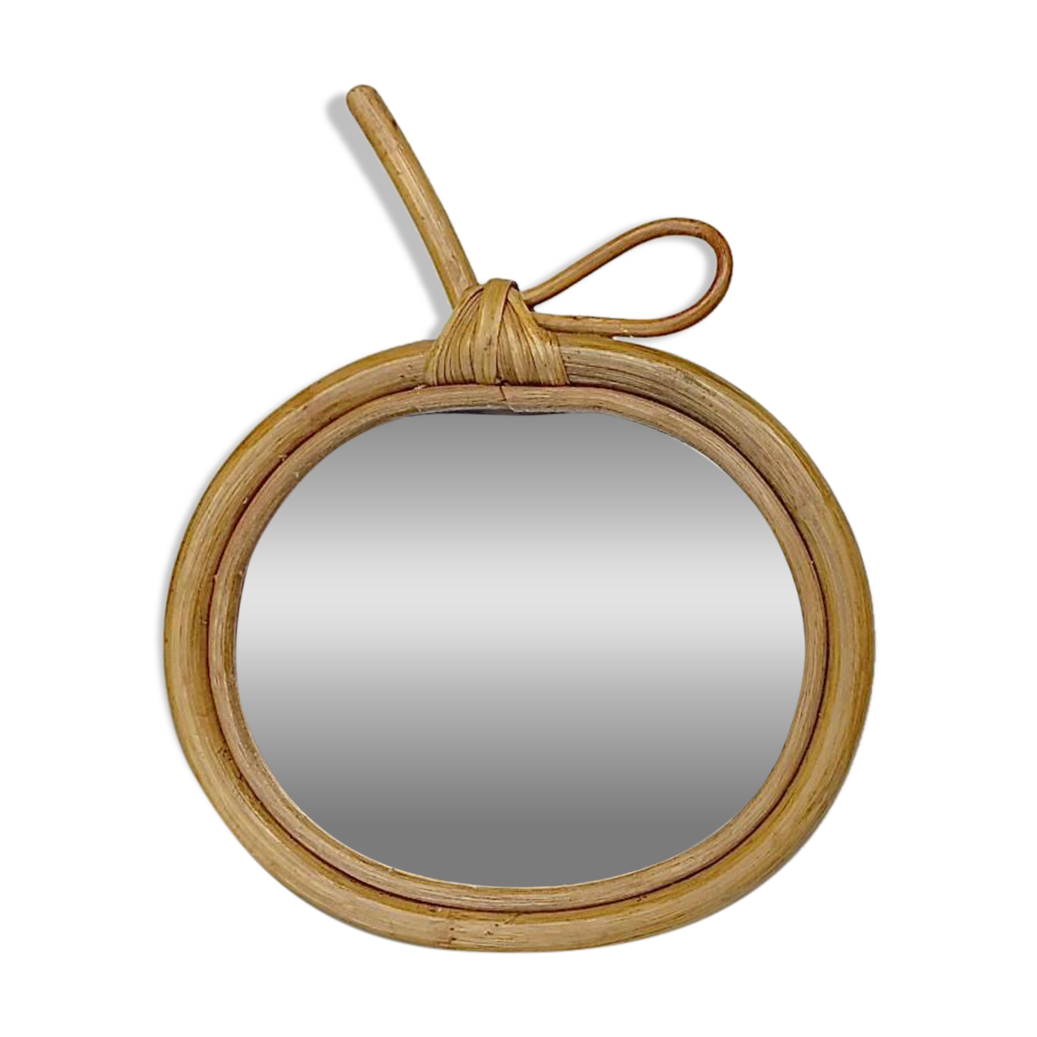 Vintage bamboo and rattan apple-shaped mirror - 1970s