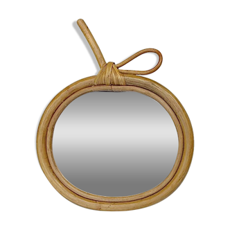 Vintage bamboo and rattan apple-shaped mirror - 1970s